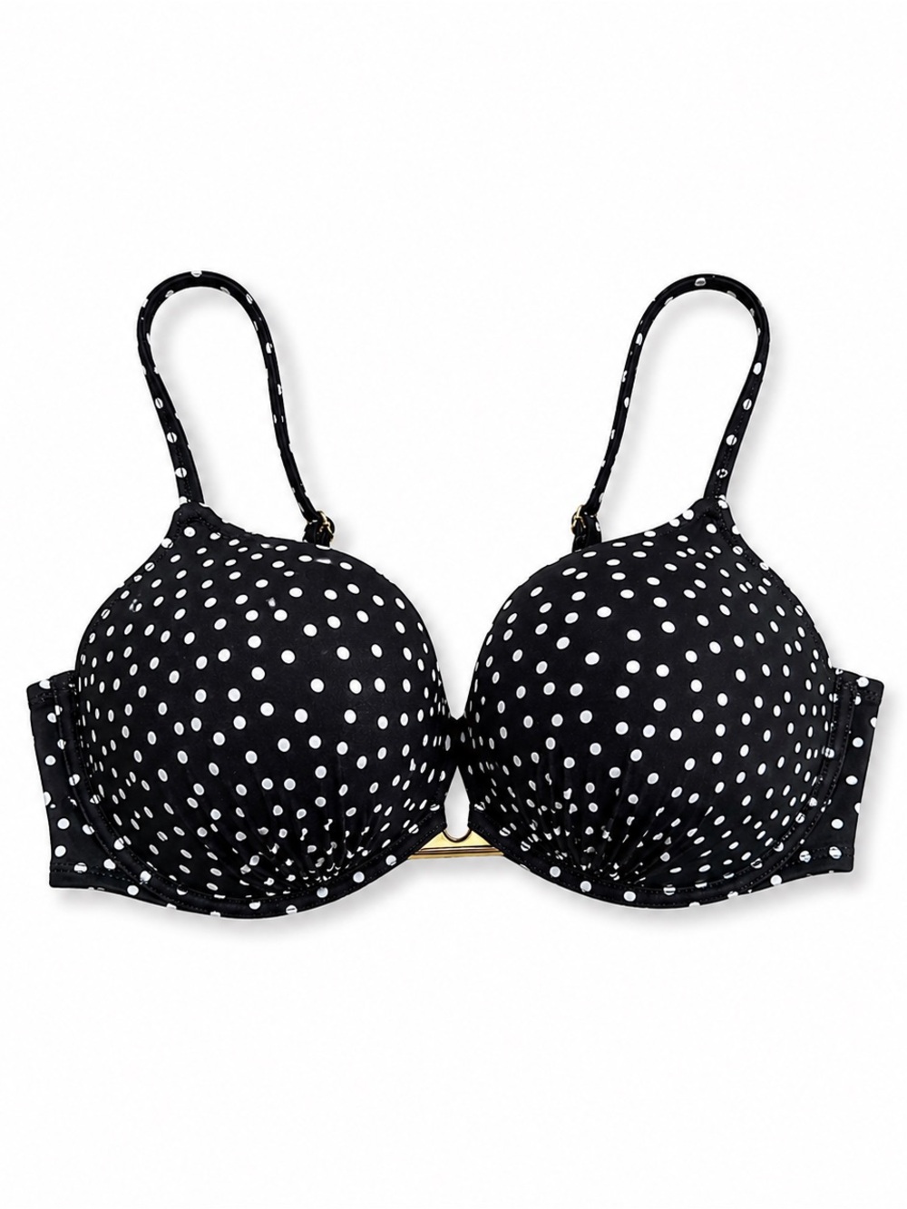 Victoria’s Secret Bombshell Bikini Top 34D Black White Polka Dot Push Up Swim